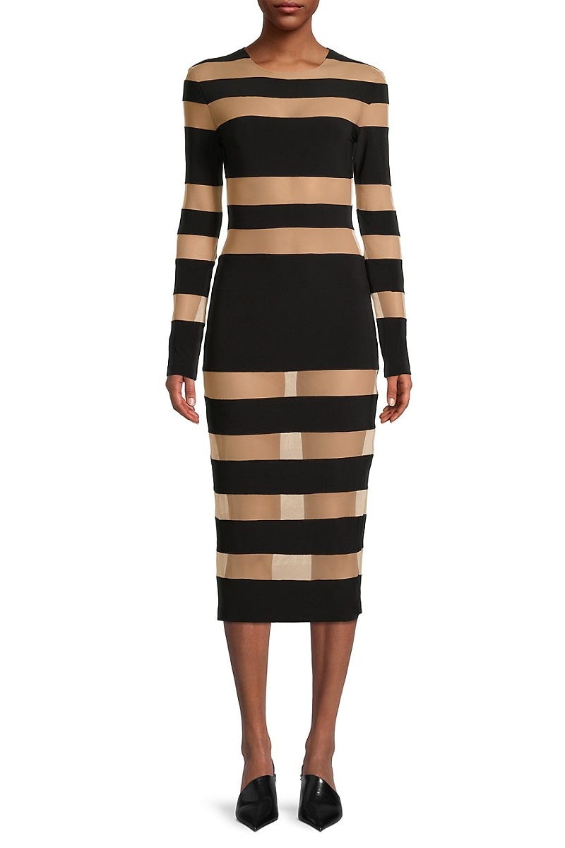 Semi-Sheer Striped Midi-Dress Semi-Sheer Striped Midi-Dress