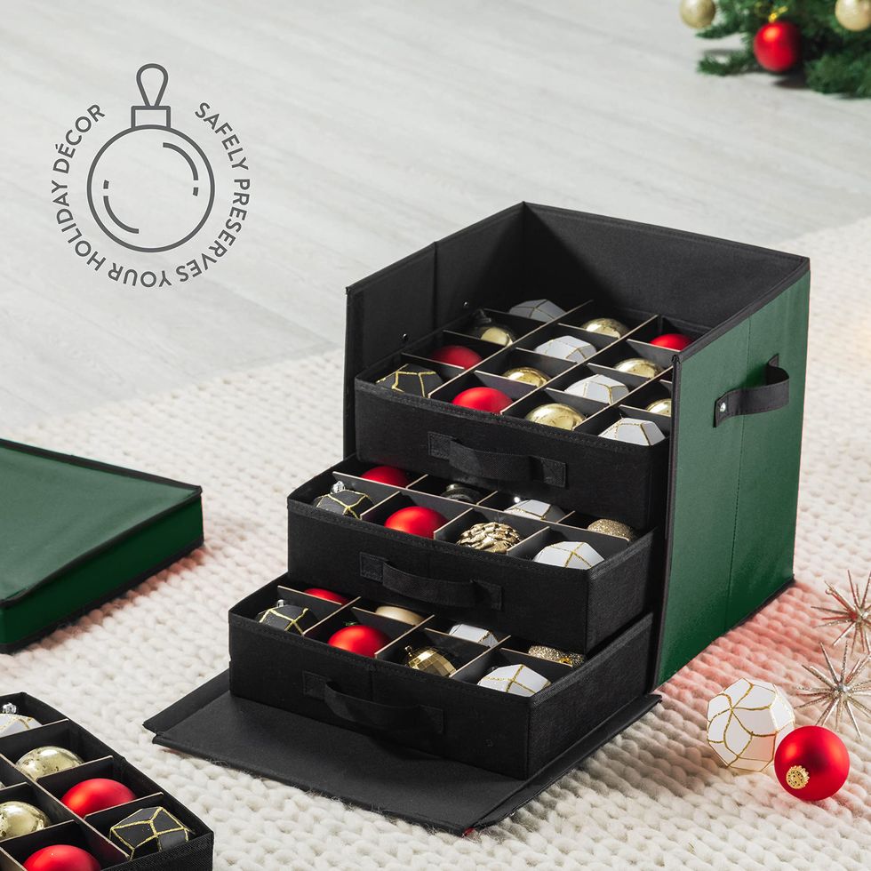 3 Christmas Ornament Storage Box w/ Side Pockets