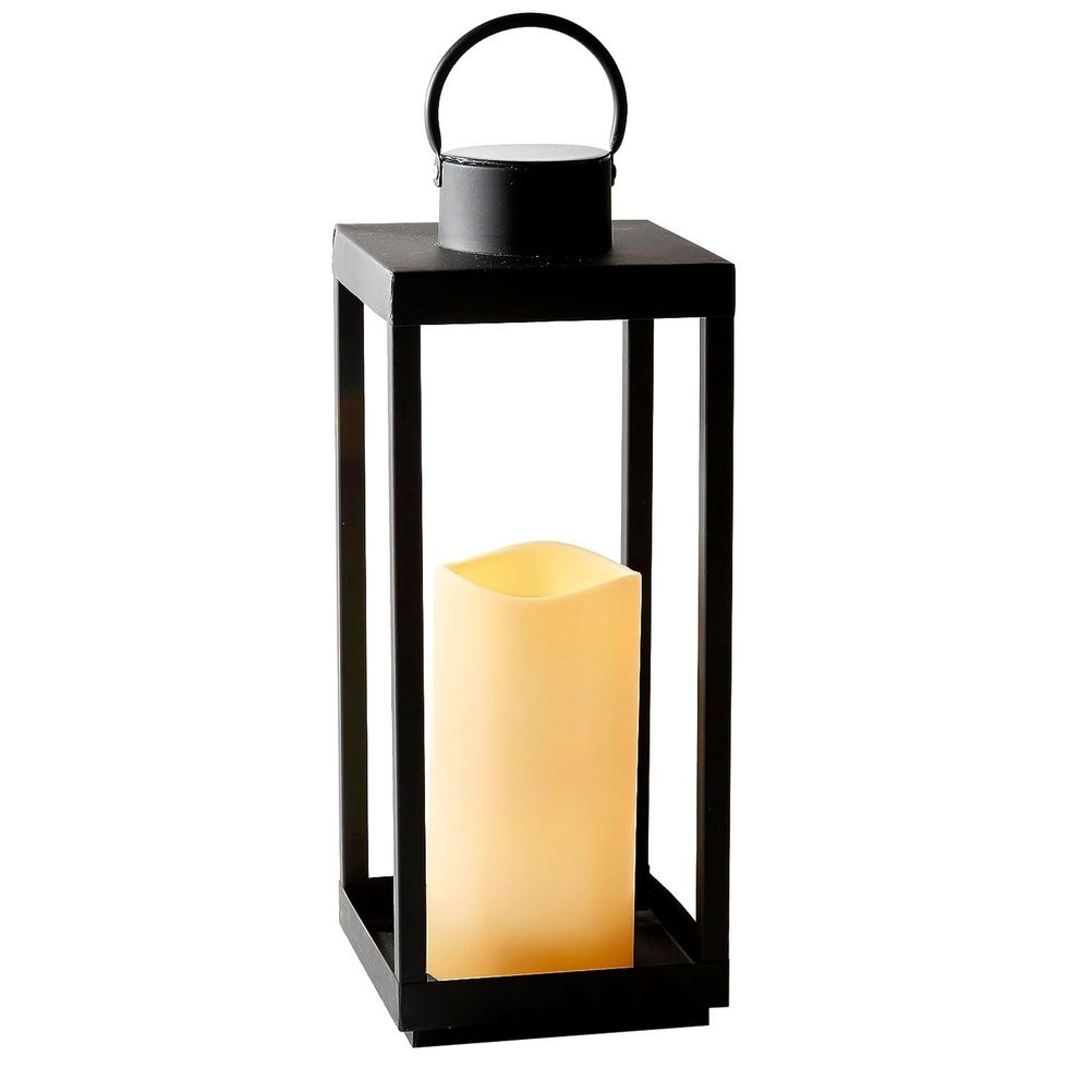 Black Lantern with Flameless Candle - 12 inch, Realistic 12