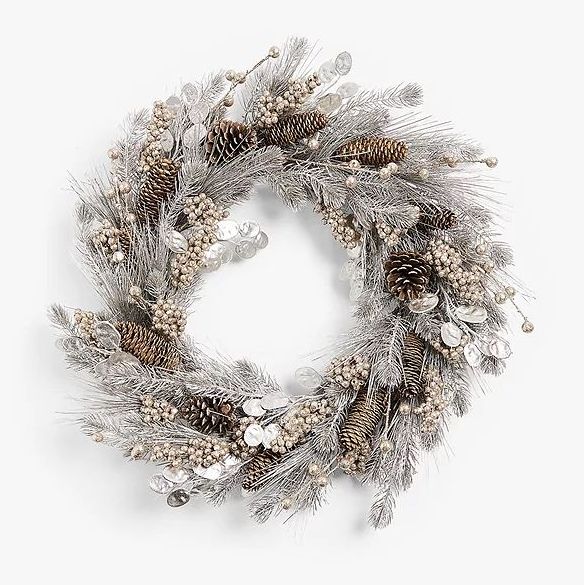 champagne pine cone and berry wreath