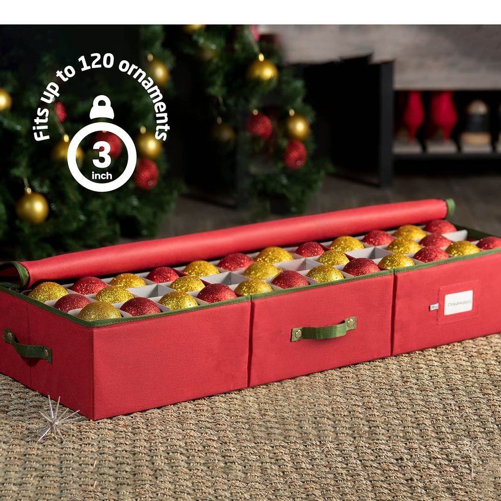 Zober Premium Christmas Ornament Storage Box with Lid - 3-Inch 64-Ornaments, Red
