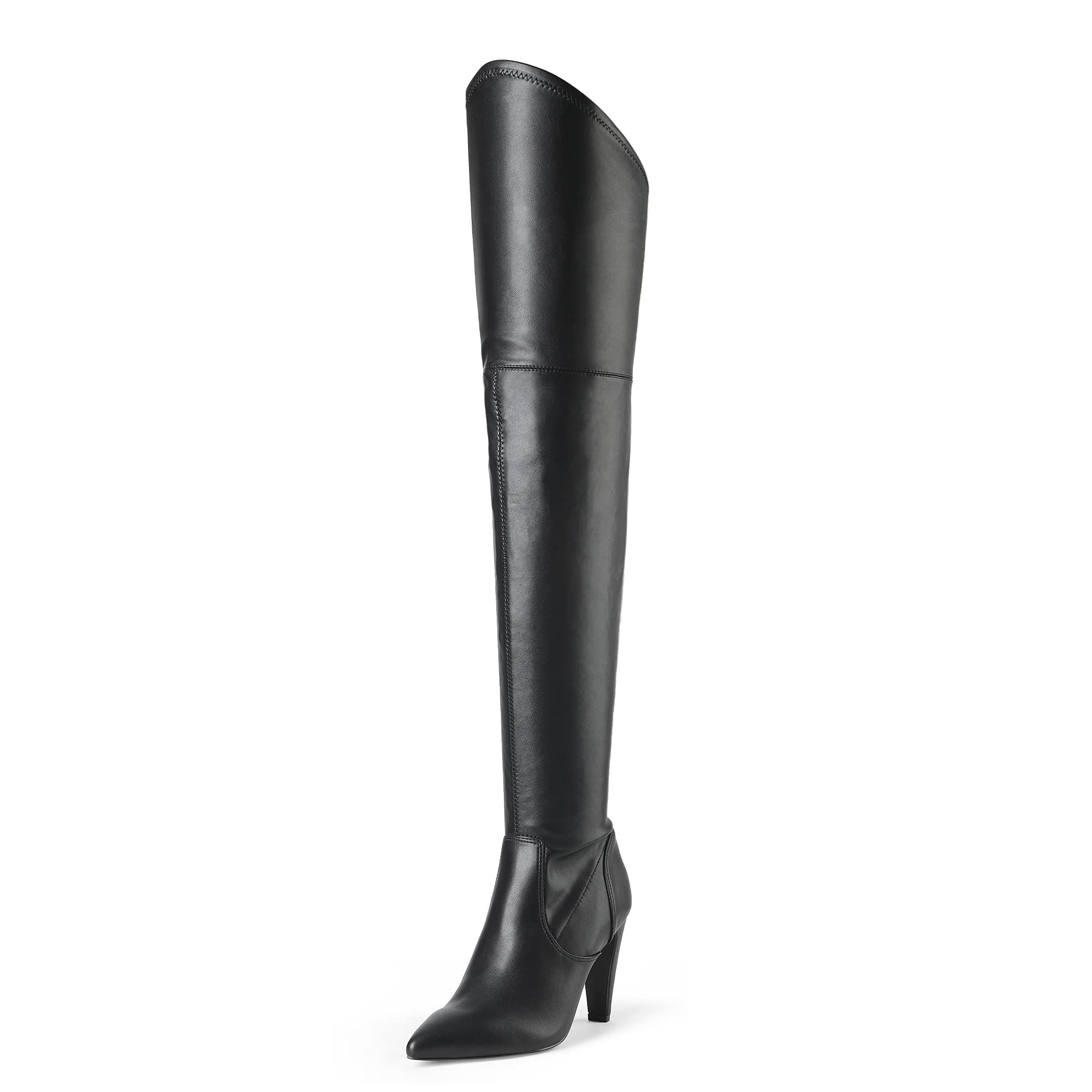 Buy Over The Knee Block Heel Boots (Numeric_4) Black at Amazon.in