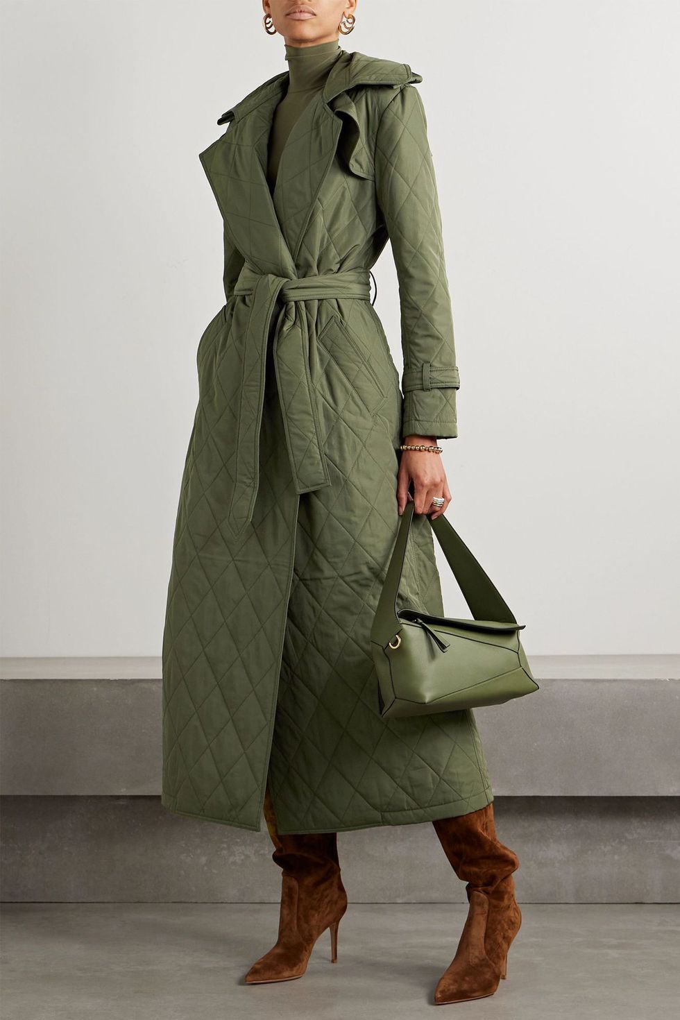 Belted Quilted Shell Trench Coat 