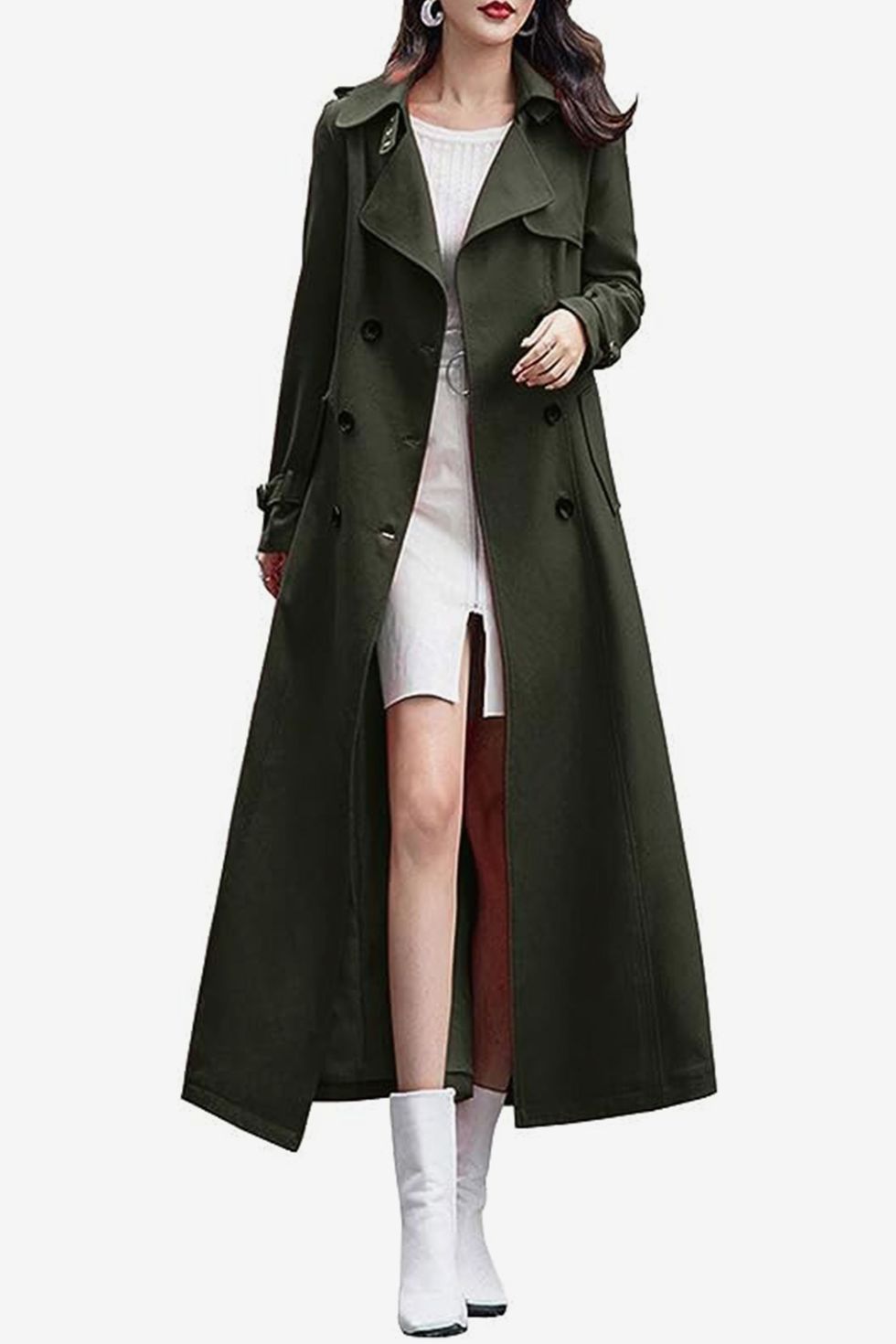  Women Trench Coat Elegant Outerwear Double Breasted Long Sleeve  Lapel Belted Trench Casual Autumn Long Coat (Color : Khaki, Size : Small) :  Clothing, Shoes & Jewelry