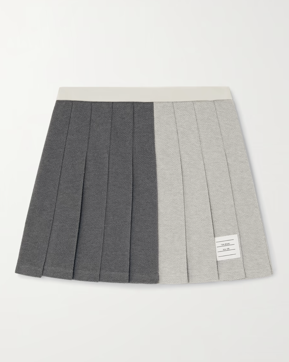 Pleated Color-Block Cotton-Piqué Mini Skirt