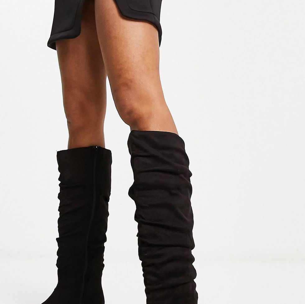 Ruched knee high boots in black