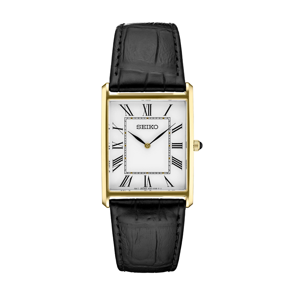 Square Gold Black Leather Watch