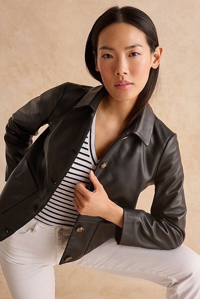 Louis Vuitton - Mixed Leather Stud Button Coat - Black - Women - Size: 36 - Luxury