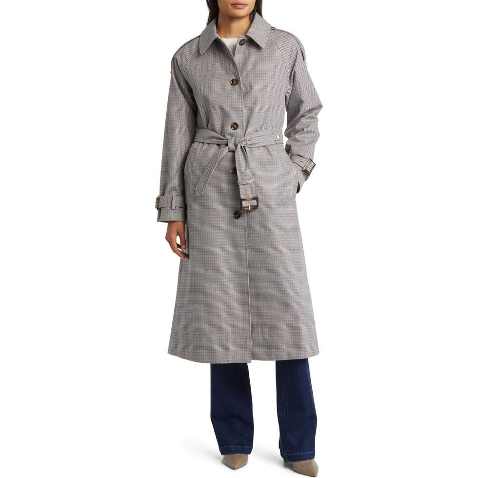 Marie Check Water Resistant Belted Trench Coat