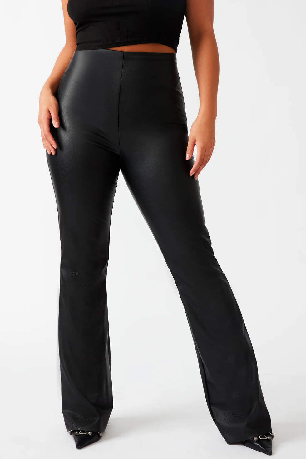 Citrine Pull-On Faux Leather Flare Pants