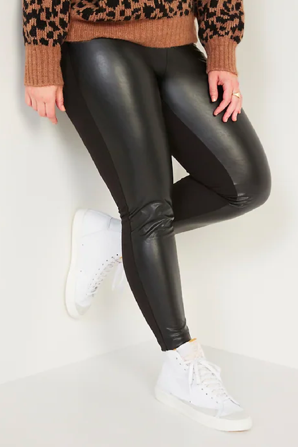 High-Waisted Faux-Leather Panel Leggings