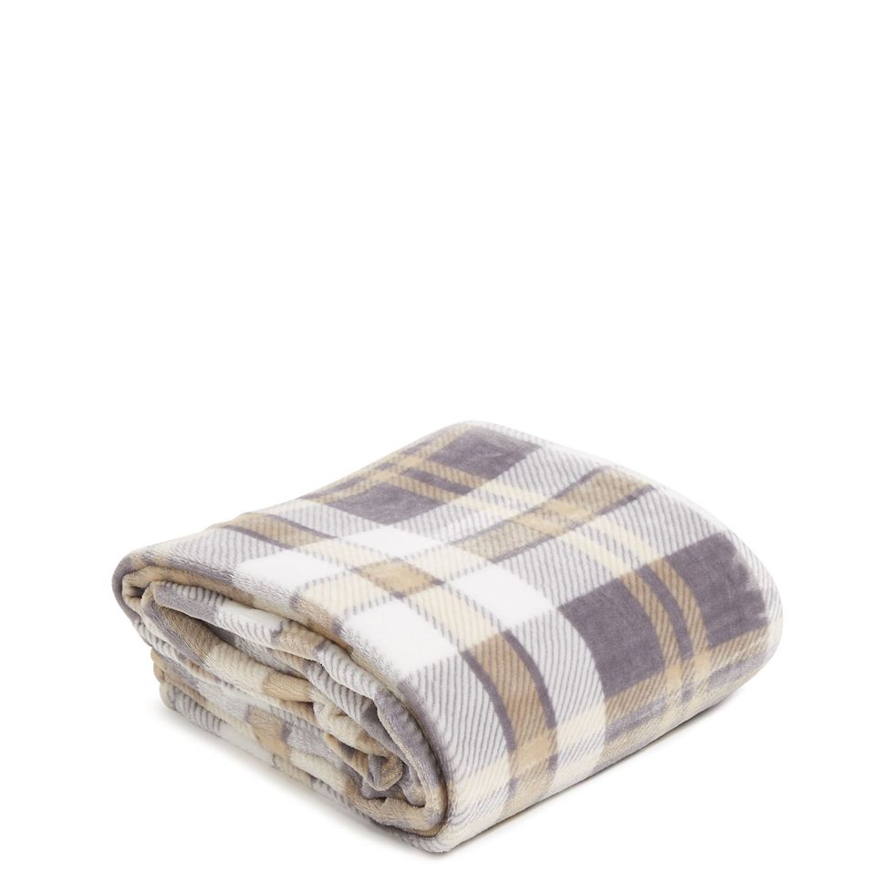 Plush Throw Blanket in Fireplace Plaid Neutral