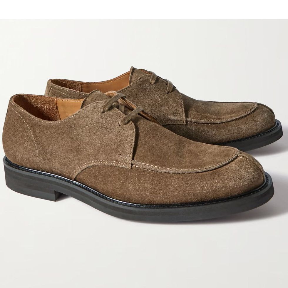 Bergdorf Goodman Men's Half-textured Leather Derby Shoes In Tabaco