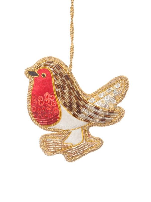 Embroidered Sequin Robin Christmas Decoration