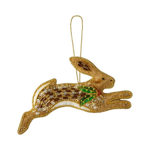 Embroidered Sequin Hare Christmas Decoration