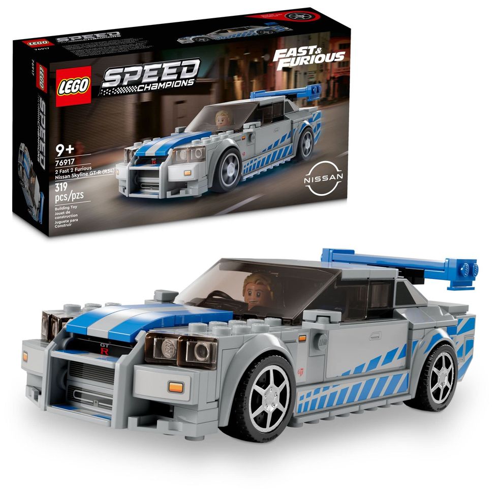 Speed Champions 2 Fast 2 Furious Nissan Skyline GT-R (R34) 76917 Kit de construcción de modelo de coche de carreras, coleccionable con minifigura Racer, juego 2023 para niños