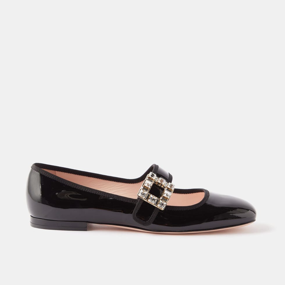 Tres Vivier crystal-buckle patent-leather flats Tres Vivier crystal-buckle patent-leather flats