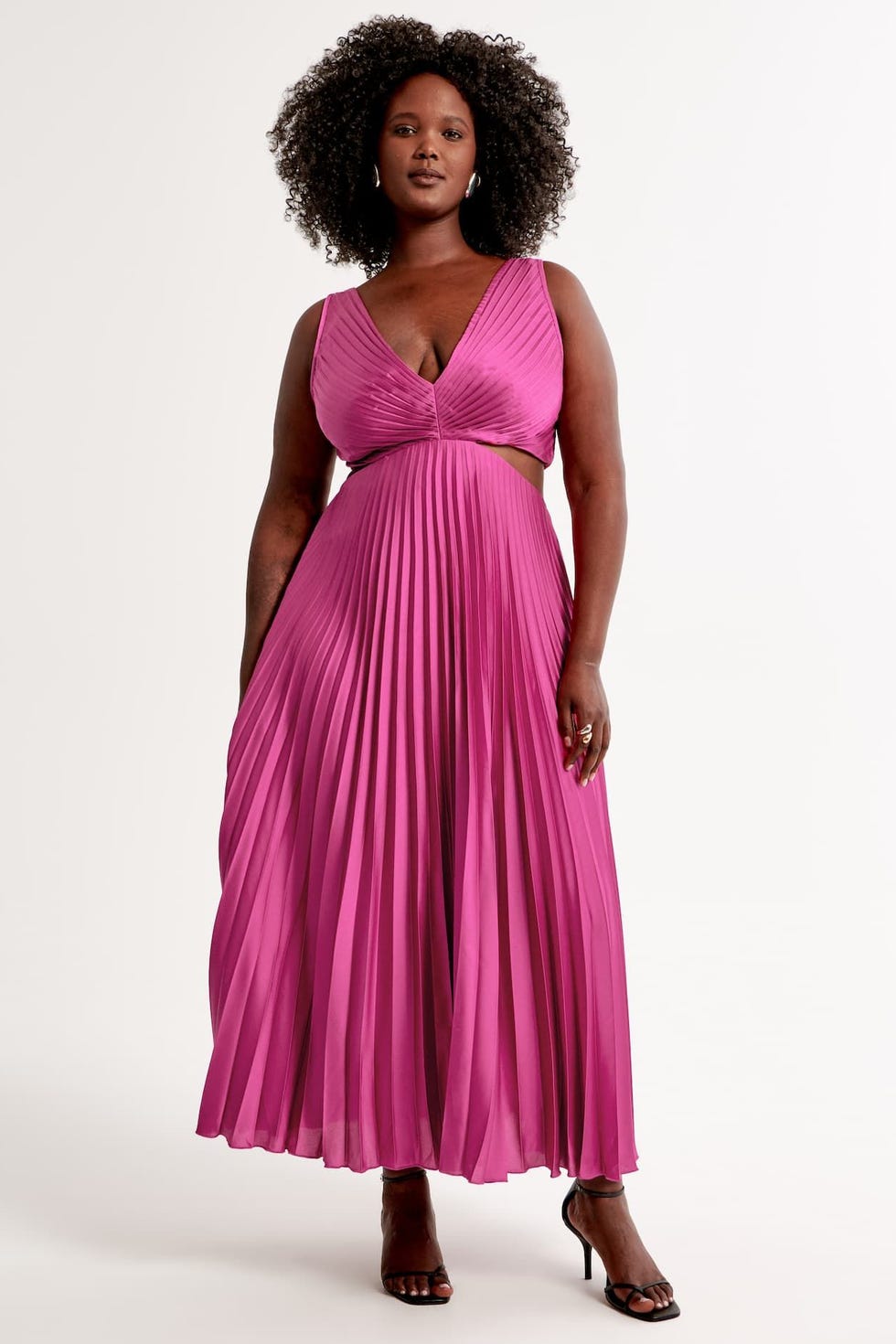 Satin pleated cutout maxi dress