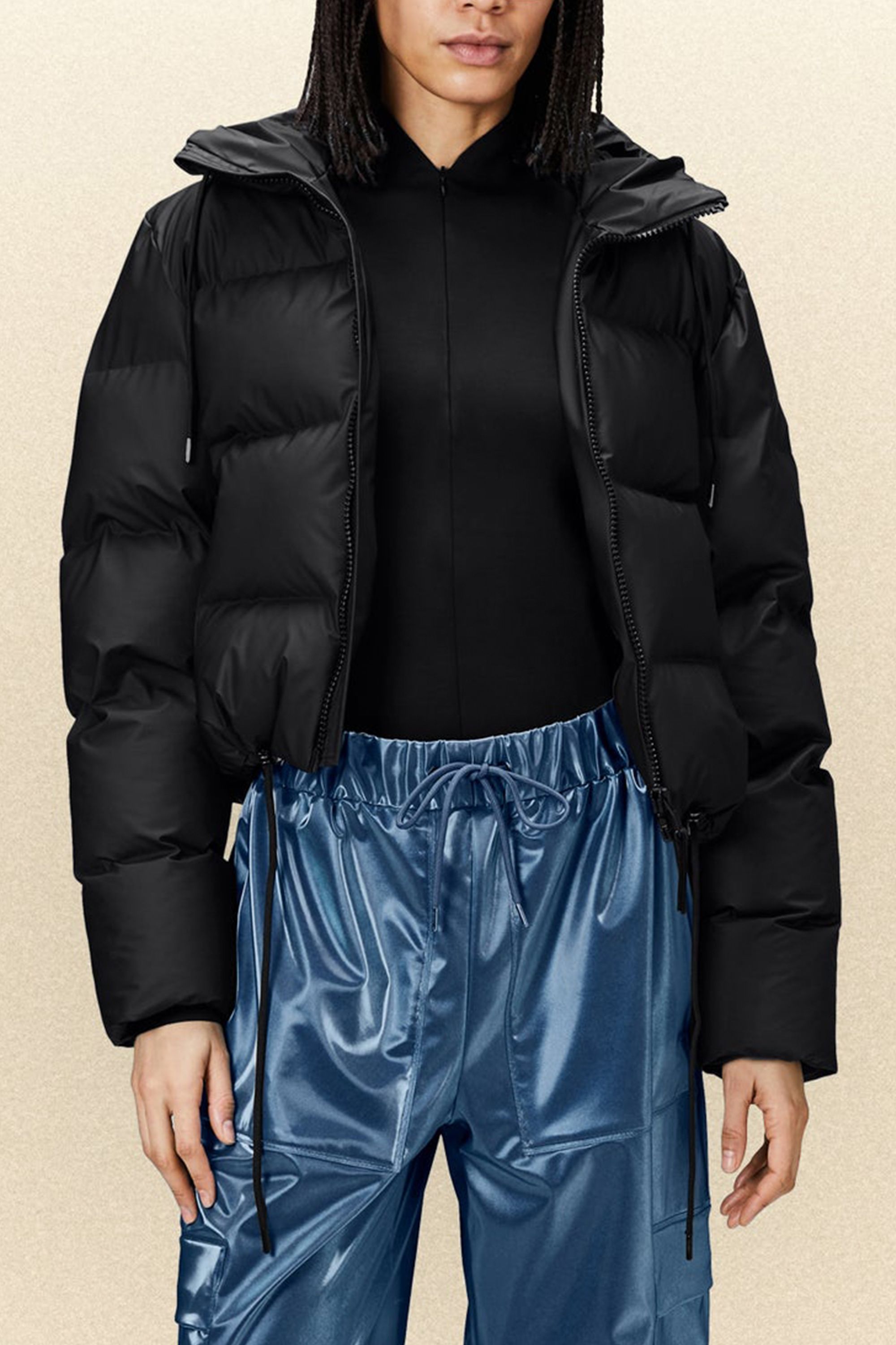 Cropped puffer jacket no hood hot sale