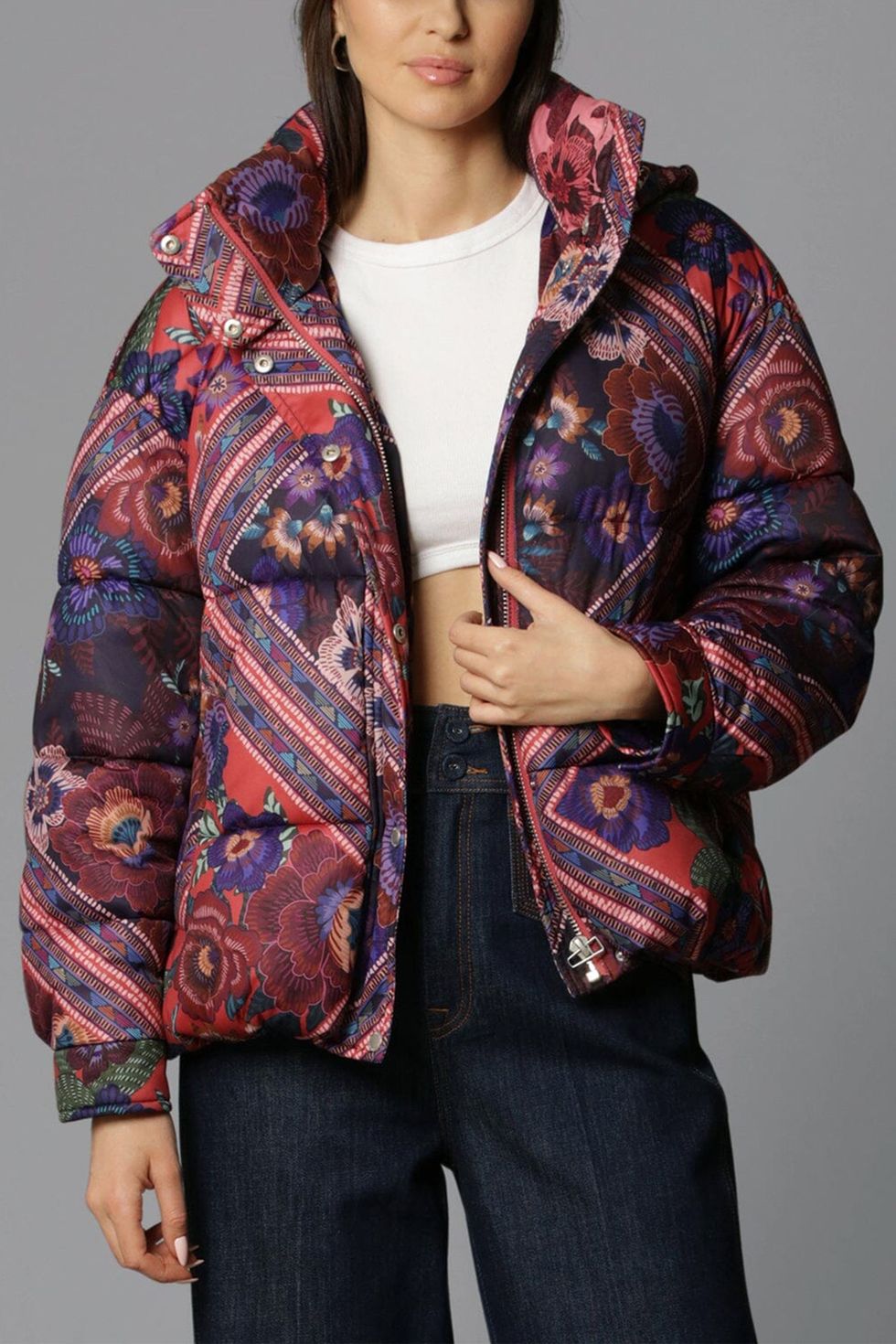 Patchwork Quilted Hooded Puffer Coat 