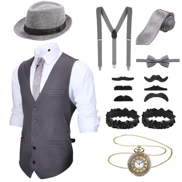 Mens Costume 20s Halloween Cosplay Accessories Outfit