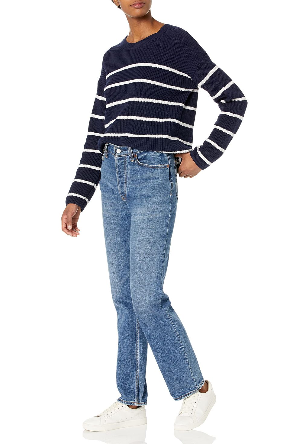 Navy Stripe Textured Pullover Sweater