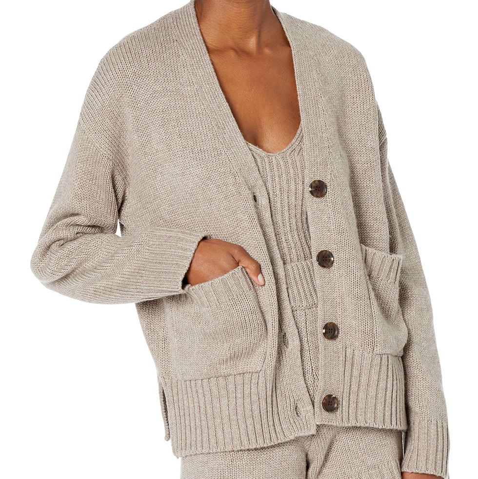 Brigitte Chunky Button Front-Pocket Ribbed Cardigan