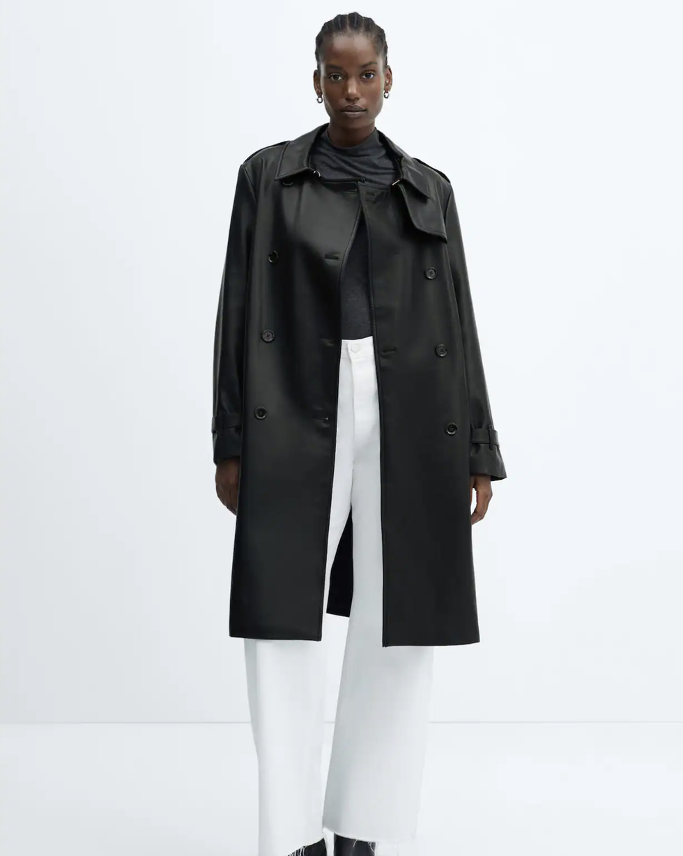 Leather-Effect Trench Coat