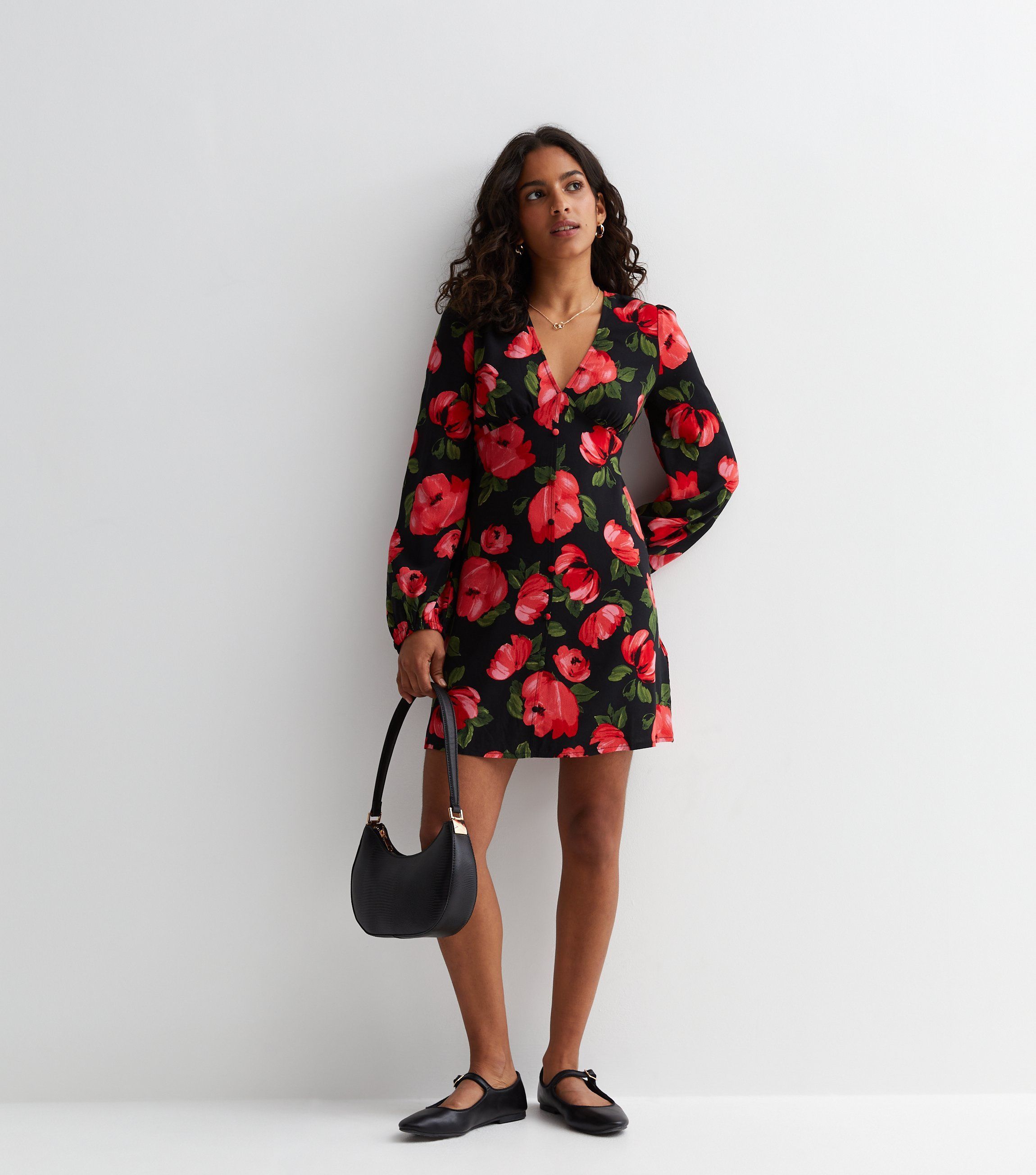 Black floral dress new clearance look