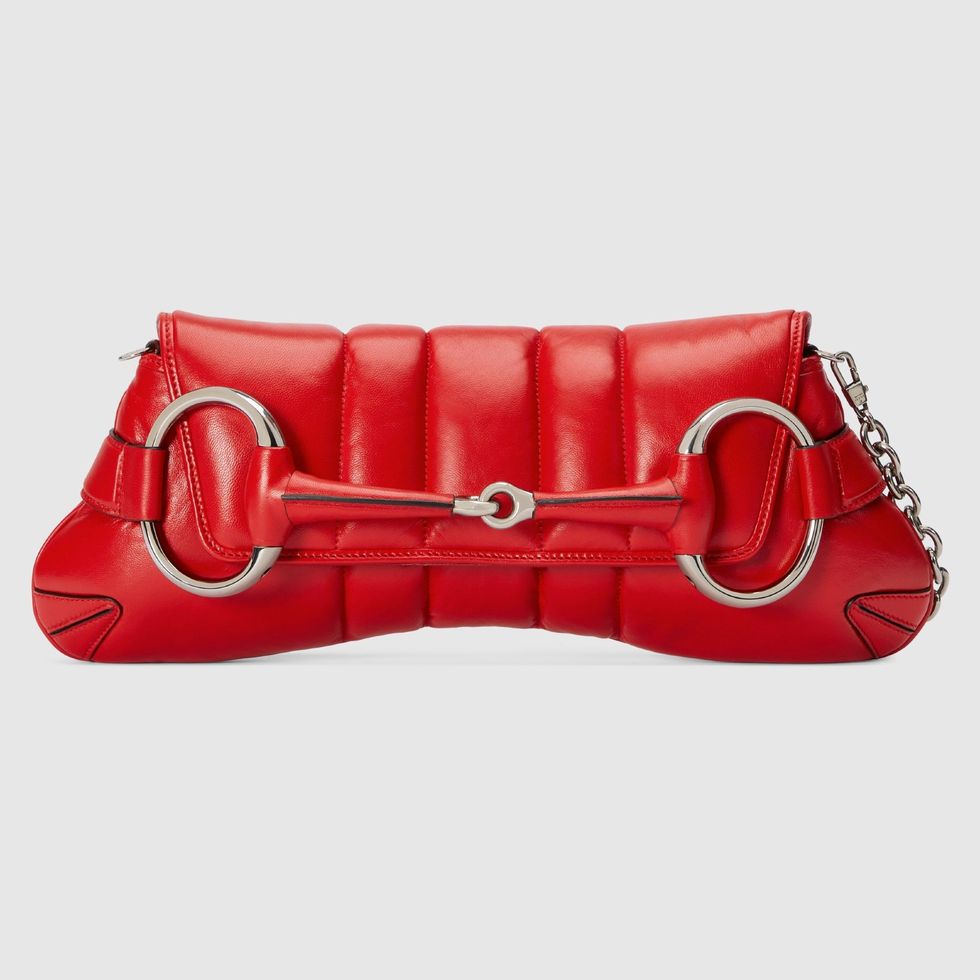 Leather Chain Bag, Red Patent, Shoulder Bags