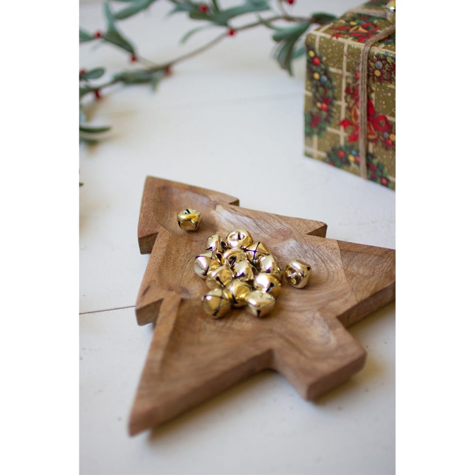 Carved Wood Christmas Tree Platter