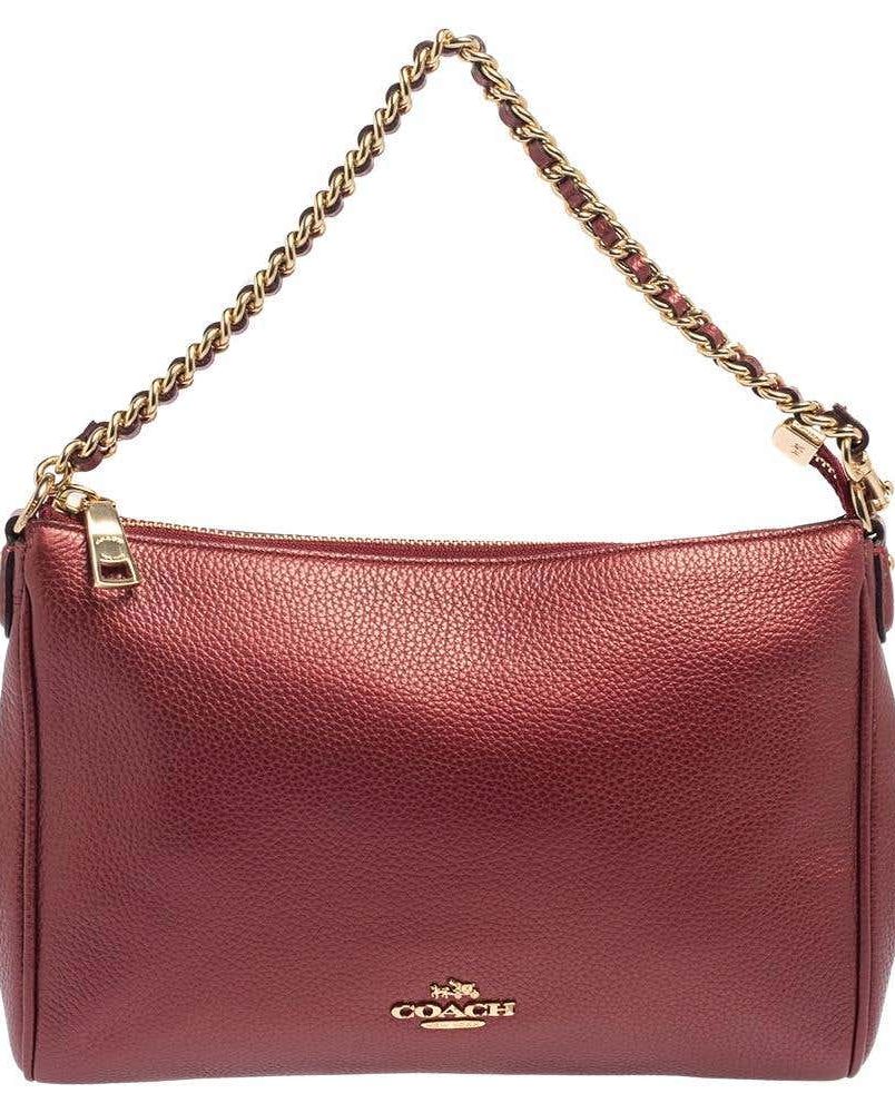 Burgundy Leather Chain Baguette Bag