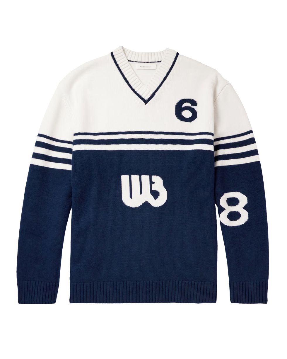 Two-Tone Intarsia Wool Sweater