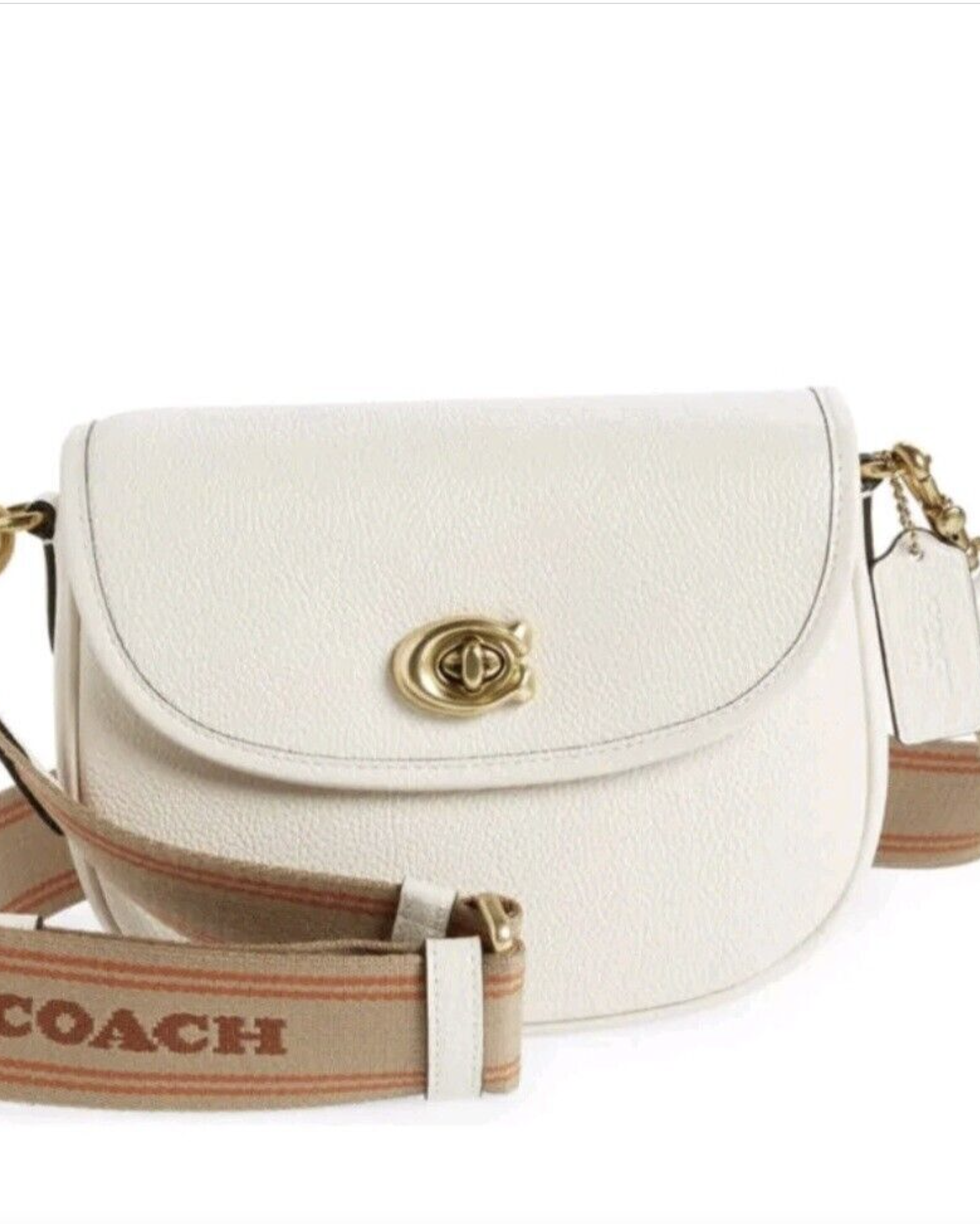 NWT Coach Willow Large Leather Saddle Crossbody Chalk color AUTHENTIC