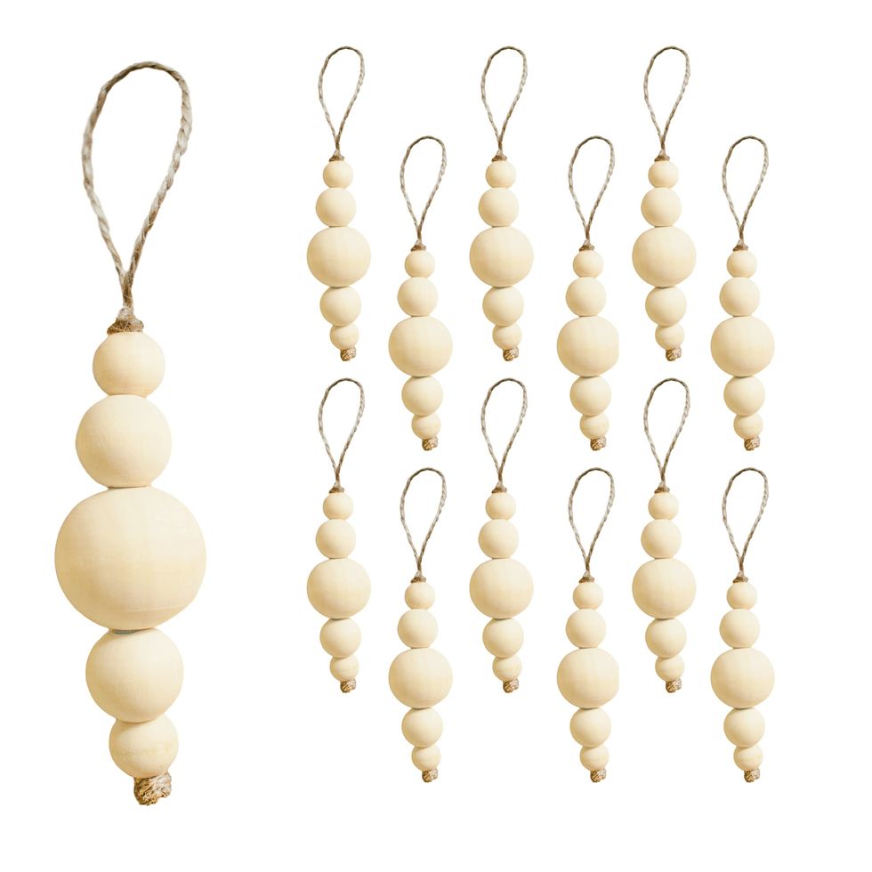 Wood Bead Ornaments — Set of 12