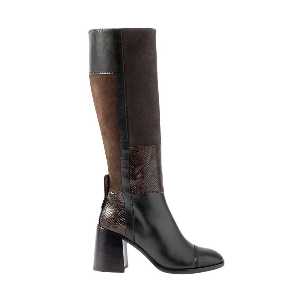 Irine Patchwork Leather and Suede Knee Boots