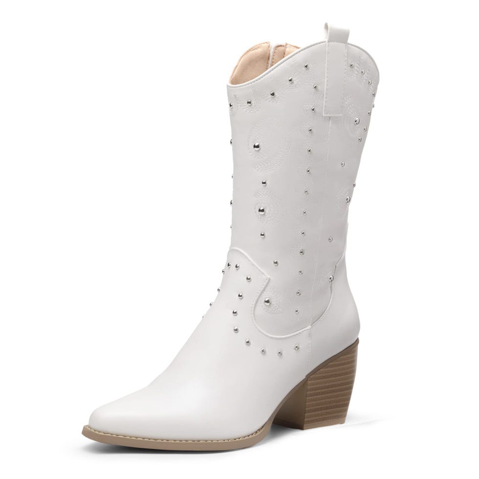 DREAM PAIRS Women's SDMB2207W Western Cowboy boots Mid Calf Cowgirl boot Pull-on,White,Size 8