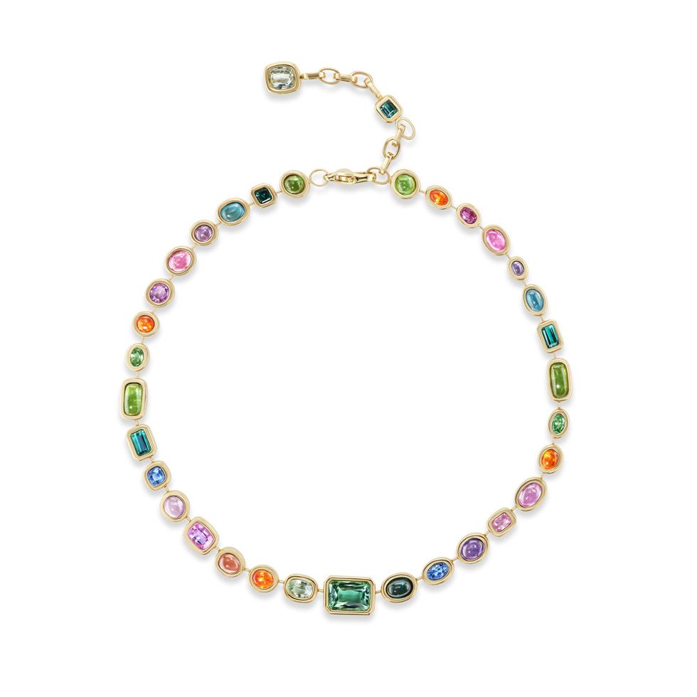 One-of-a-Kind Pillow Necklace with Rainbow Cabochons and Faceted Stones