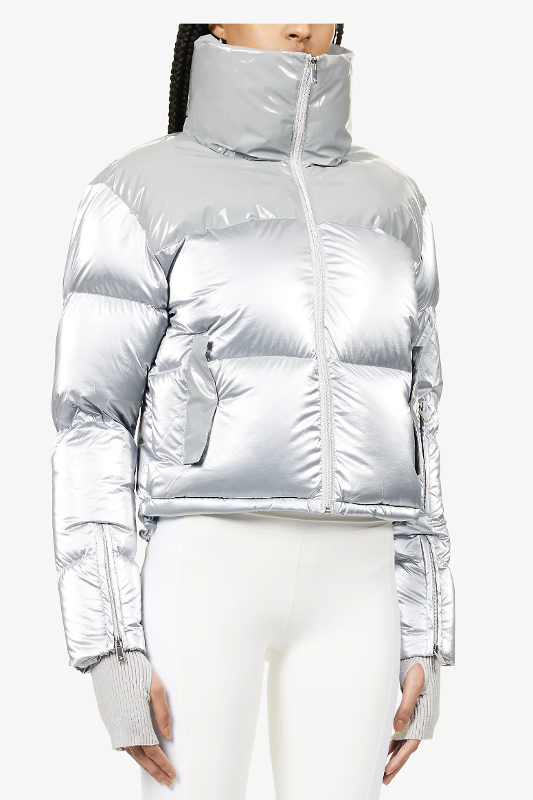 Topshop Sno funnel neck puffer ski jacket in metallic silver