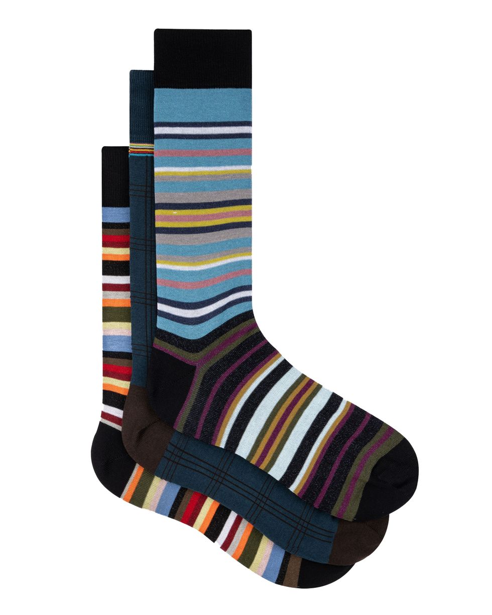 Mixed Stripe and Check Socks Three Pack