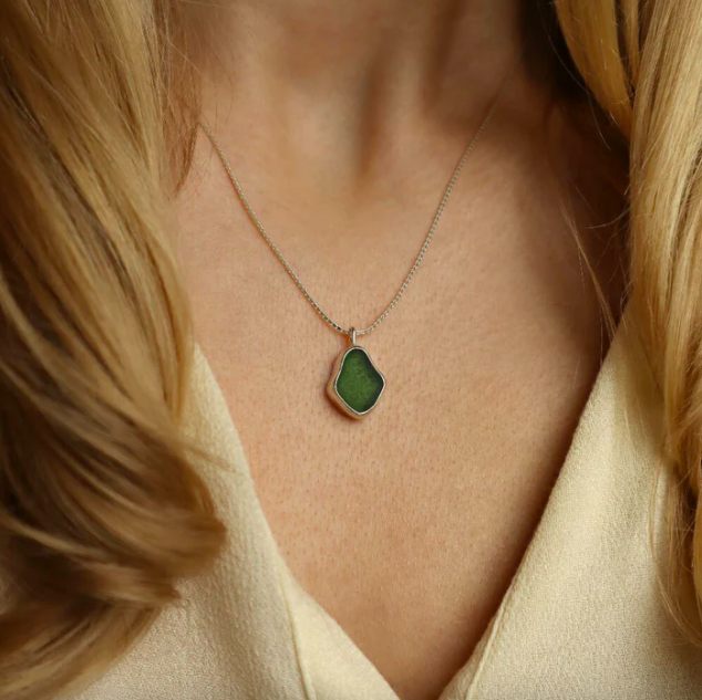 Heledd Sea Glass Necklace in Green