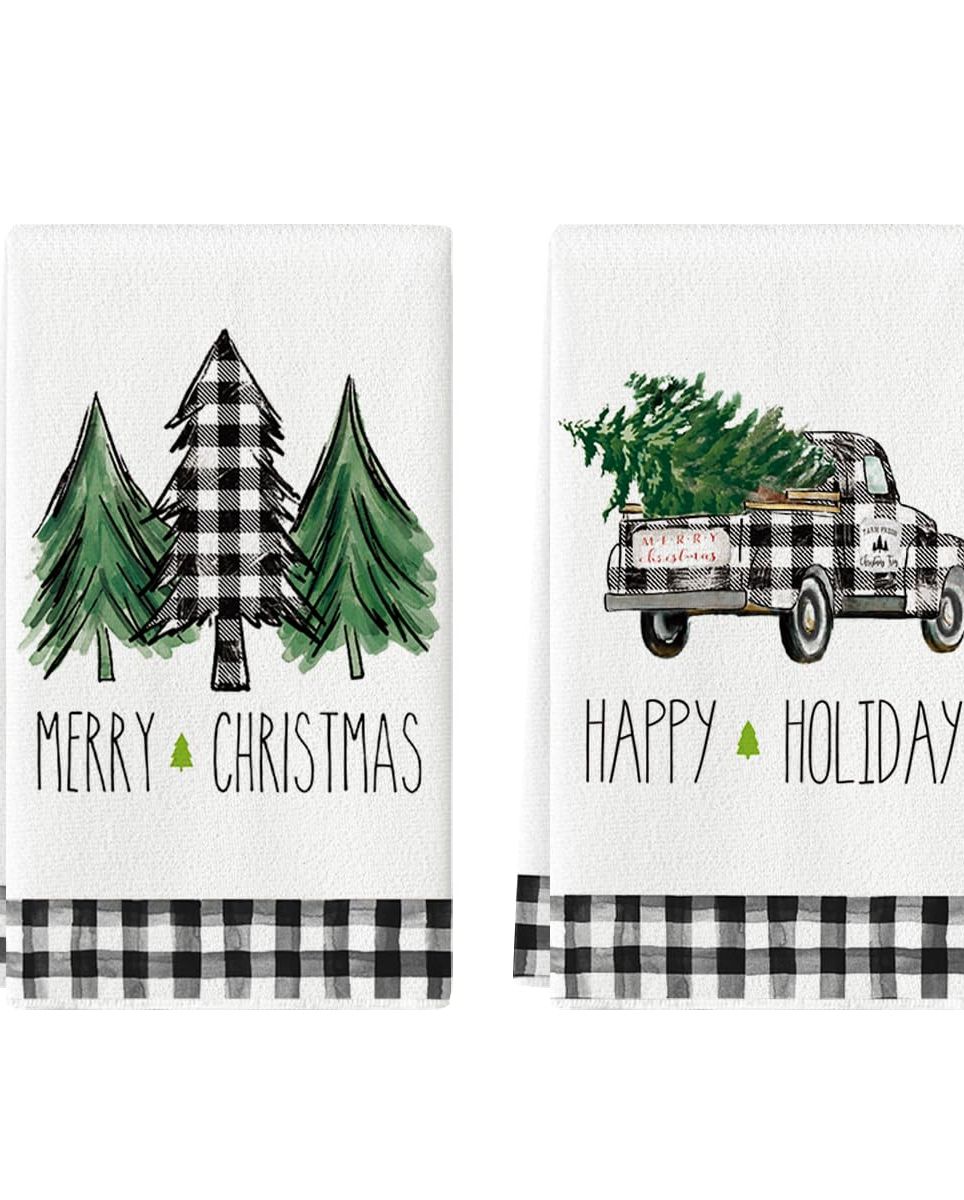 Christmas Cabin Plaid Kitchen Towel Set of 3 Cotton Holiday Winter