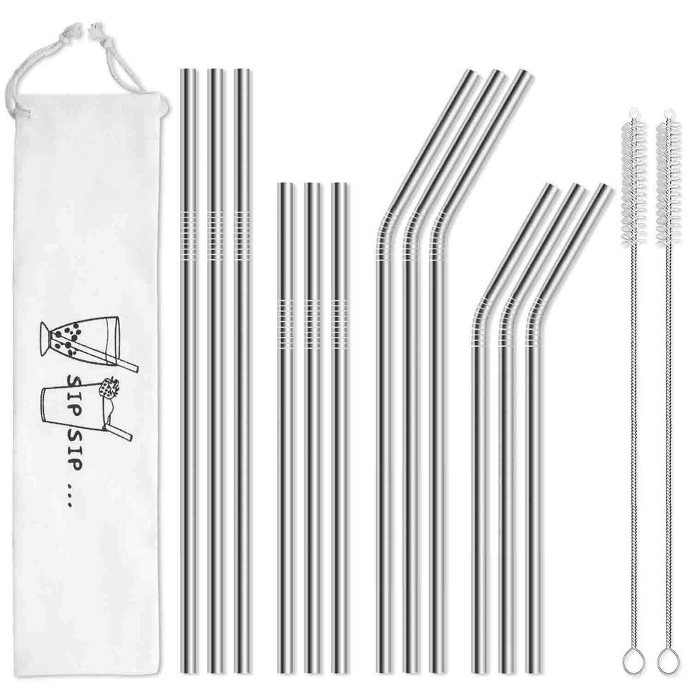 12-Pack Reusable Stainless Steel Metal Straws with Case