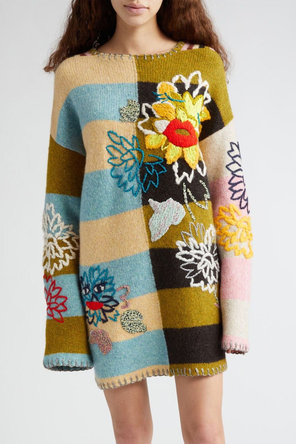 Chryssy Kissy Embroidered Long Sleeve Wool Blend Sweater Dress Chryssy Kissy Embroidered Long Sleeve Wool Blend Sweater Dress