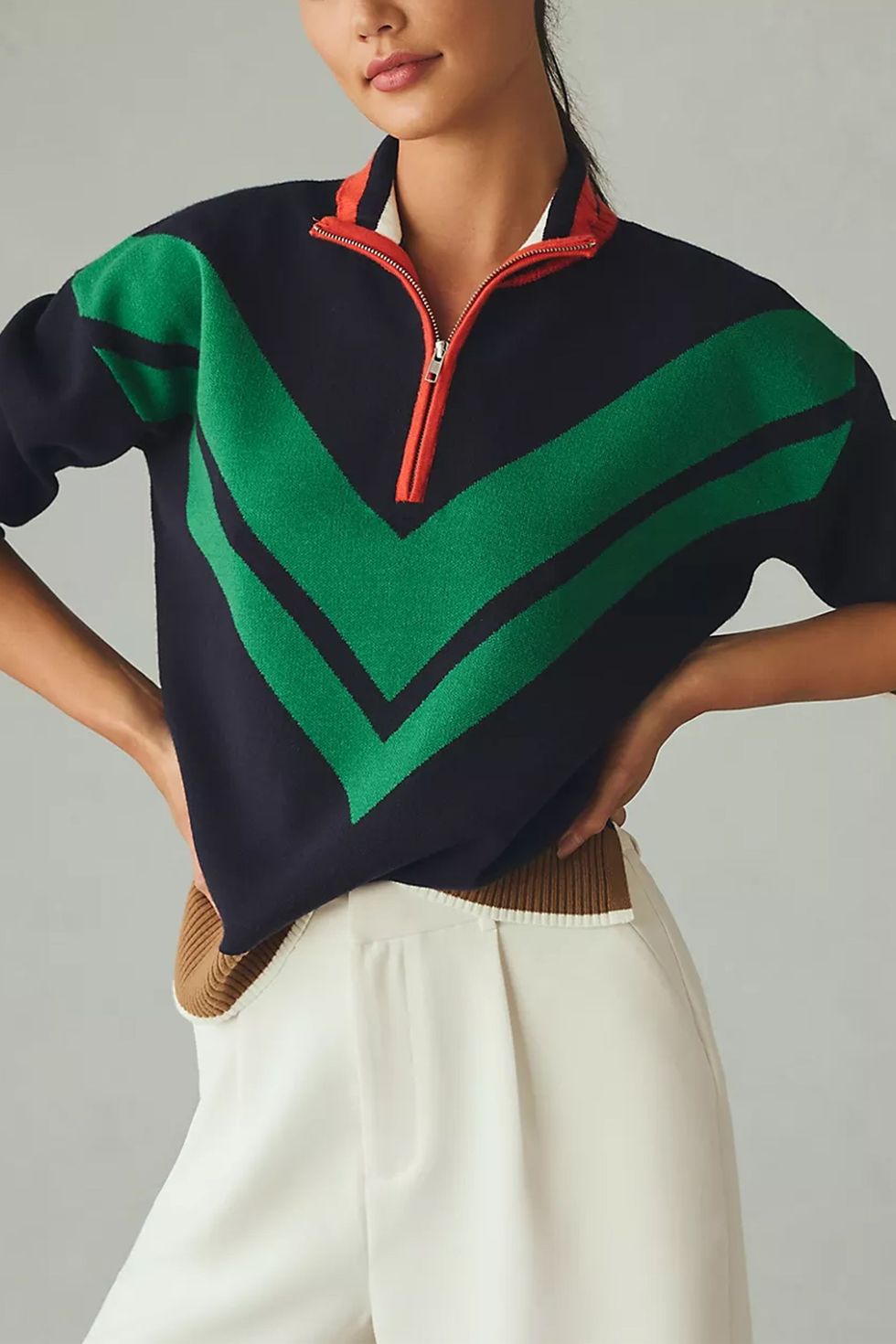 Maeve Varsity Colorblock Half-Zip Sweater