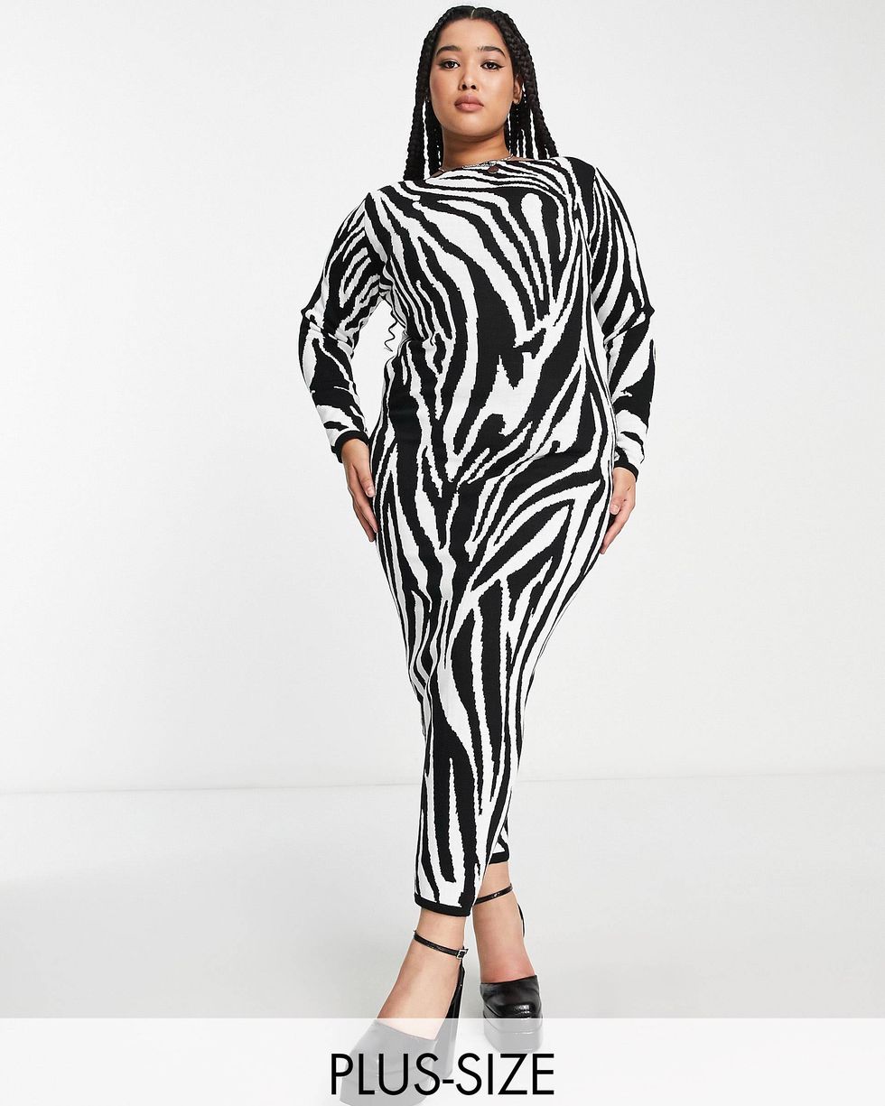 Knitted midi dress in zebra print