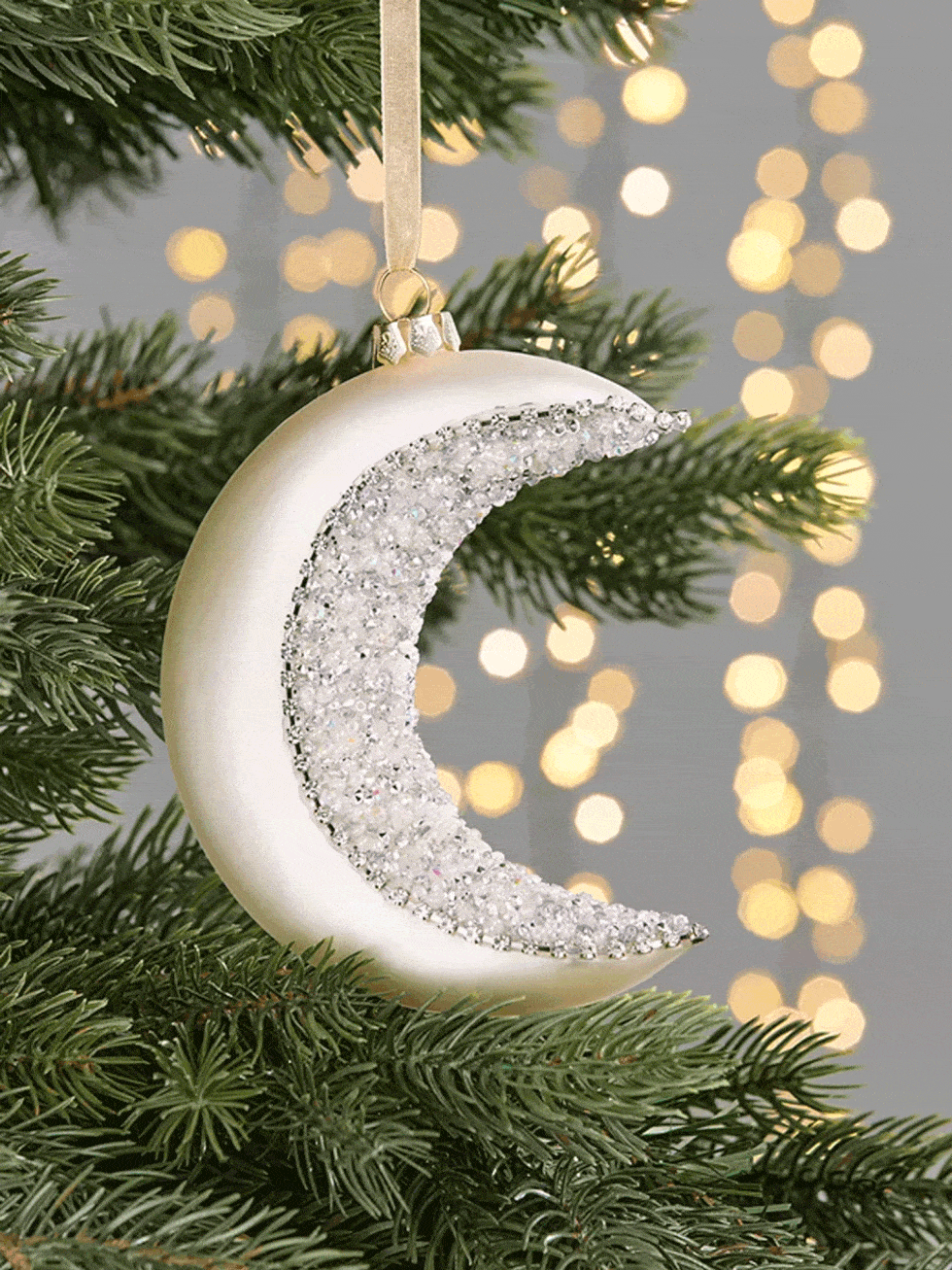 Winter Fairytale Beaded Crescent Moon Bauble
