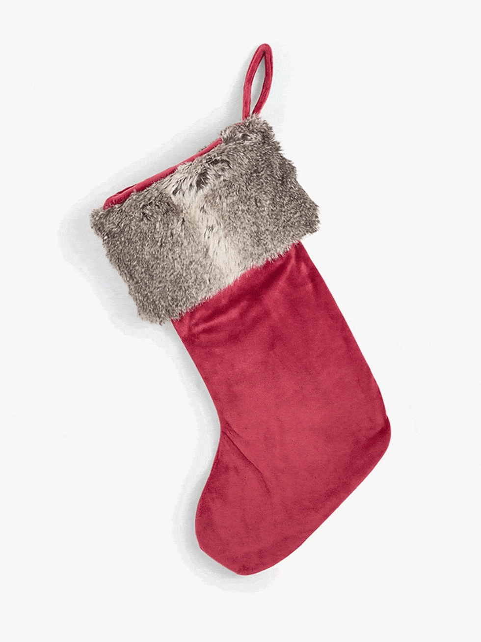 Velvet Faux Fur Trim Christmas Stocking, Red