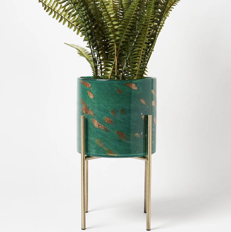 Zoja Green Glass Standing Plant Pot Small