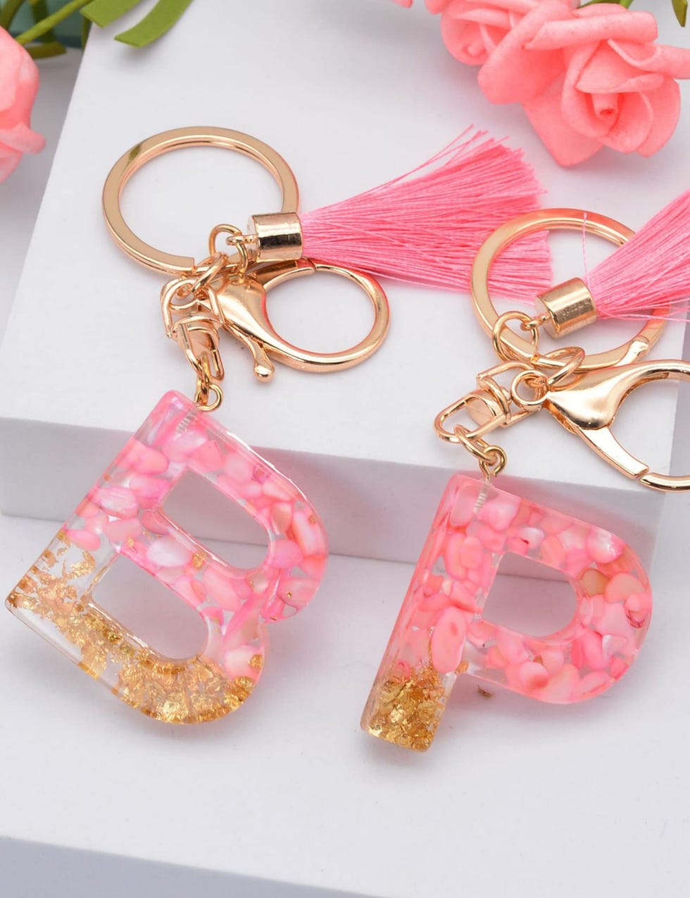 Custom Resin Alphabet Letter Charm Pendants Keychain Ladies Girly